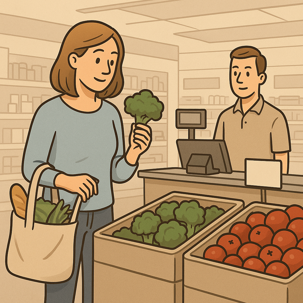 Eine Frau kauft Gemüse im Supermarkt