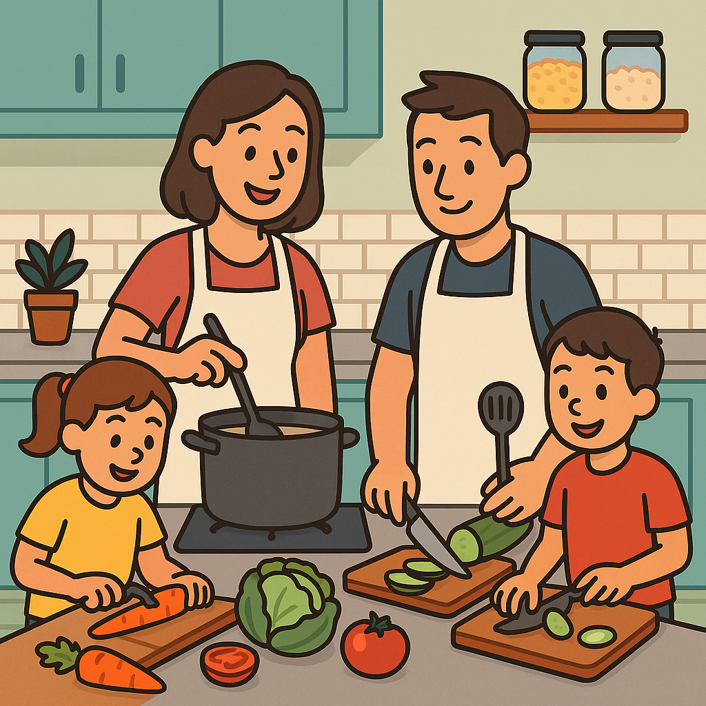 Familie kocht in der Küche