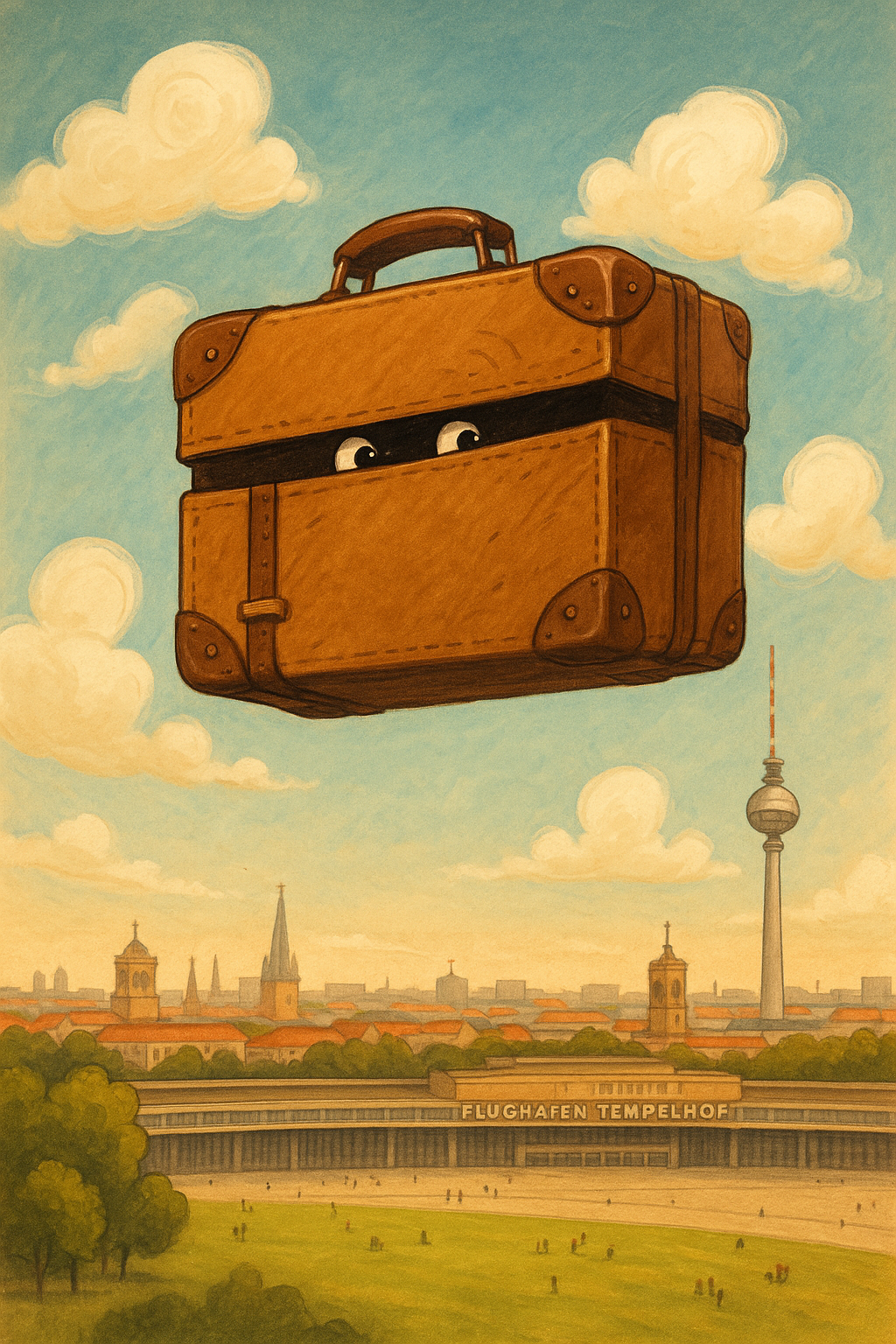 Ankunft der Koffer im Himmel über Berlin