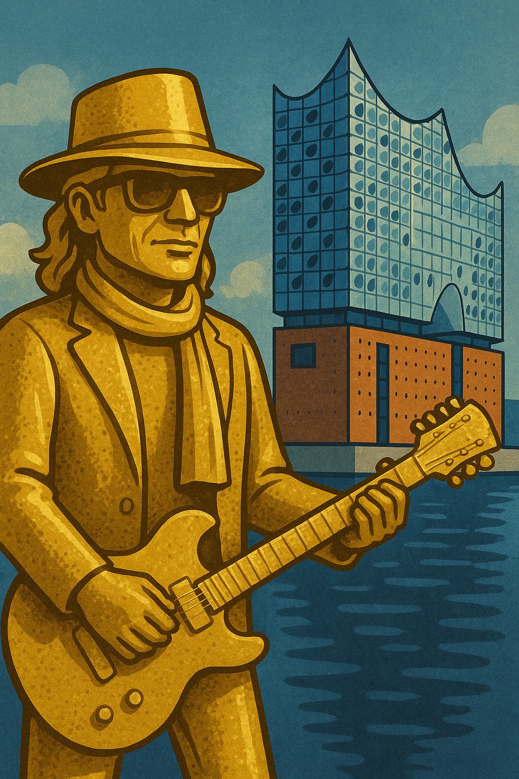 Goldene Udo Lindenberg Statue vor der Elbphilharmonie